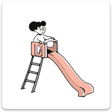 Children's playground slide with ladder in pastel colors (dd9fb0, ffc6d3, a3bfc9, c4bee2, f1b091), hand-drawn doodle style sticker