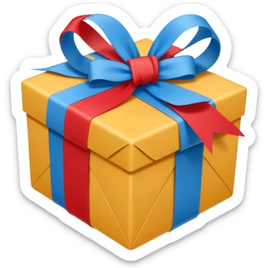 Cadeau rouge et bleu et avec dessus un bandeau avec marqué en texte  : cadeau à la clé  sticker