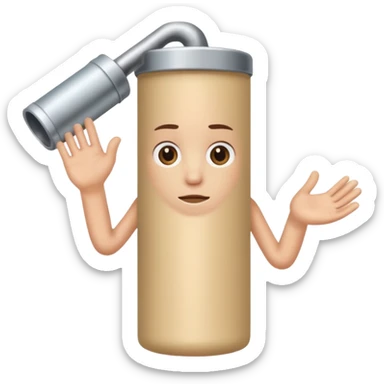 a beige skin colored hand holding a cylindrical tube, no sleeves, no clothes sticker