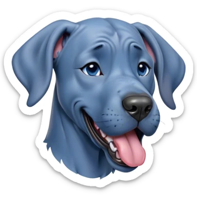 Cinematic Cute Yawning Blue Great Dane Portrait Emoji, Head tilted slightly with a dramatic, wide-open yawn, showcasing a smooth blue Fur with a cool luster, floppy ears slightly drooping, round steel-blue eyes barely open in drowsy contentment, Simplified yet irresistibly adorable features, highly detailed, glowing with a soft, cozy glow, high shine, relaxed yet expressive, stylized with a touch of whimsy, bright and endearing, soft glowing outline, capturing the essence of a sleepy yet affectionate guardian, so drowsy it feels like it could stretch out of the screen and curl up for a nap! sticker