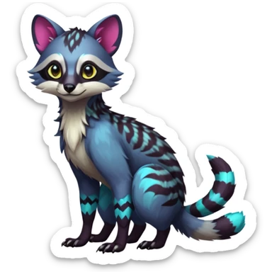 Colorful dark tropical exotic cute cool beautiful shiny beautiful fantasy-civet-genet-sergal-vernid-Gryphon-Cacomistle-Trico-oncilla-animal-Fakémon-hybrid-fursona (full body) sticker