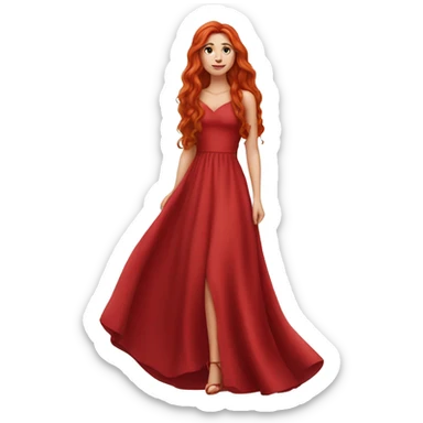 Fair-skin-elegant-girl-in-red-long-dress-with-long-red-hair sticker