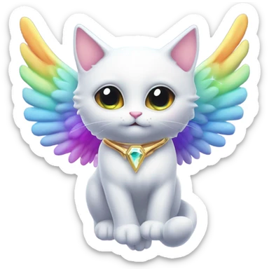Cute Heavenly Rainbow 4d Diamond ultra Omni-Cat God with wings and a ring around its body and another ring above it’s head  sticker
