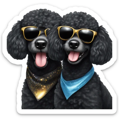 Two BLACK poodles wearing sparkling sunglasses with a big smile. Also with a bandanna around its neck. Both Dogs needs to be all black sticker