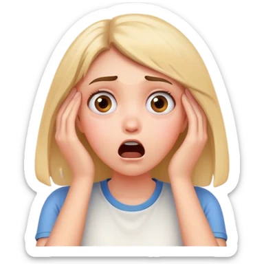 Shocked girl face and hands on face, big text saying "HELP" sticker