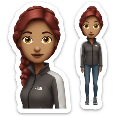 Realistic beautiful burgundy haired Girl wearing long northface  sticker