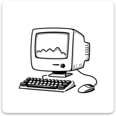 Pixel art style old Macintosh computer, simple monochrome linework sticker