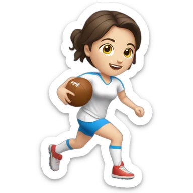 White skin brunette female playing football with very small ball of basket sticker