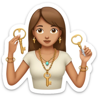 A standard emoji girl with a nice cleavage, wearing a necklace with a key at the tip of the necklace. She wears a key necklace. The key hangs close to her breasts. sticker