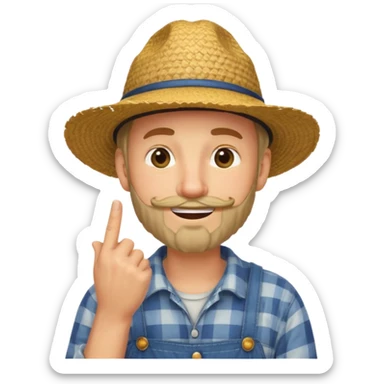 “A single emoji-style character combining 👨‍🌾😄 and 🤔: a smiling farmer man with a straw hat, friendly face, and light beard, holding one hand under his chin in a thinking gesture. His index finger rests under his face, eyes looking slightly upward as if thinking.  sticker