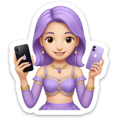 Make a girl standing in mirror in lavender lengha holding a iphone 16 pro max sticker