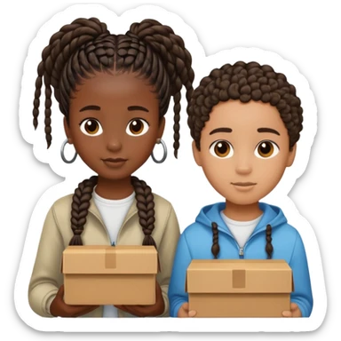 Realistic black girl with box braids and light skin boy with short curly hair sticker