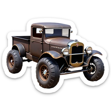 1:10 off-road lcg smoking rusting Basher style 1927 blackened tarnished hotrod rat rod streamlined anime Studebaker zombie infected extended-cab rc bulging pickup (extra wide low-profile pin tires chrome wheels with fenders) sticker