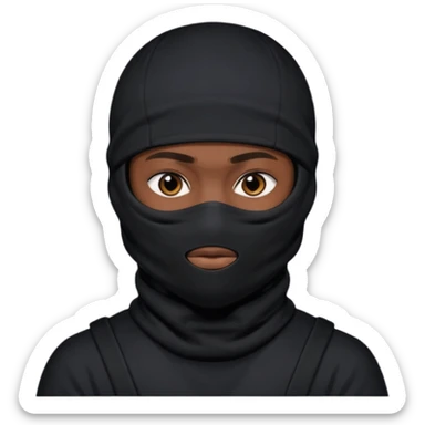 🥷🏽: inspire toi de cet emoji faisant en sorte qu’il est les mains sur les deux côtés de la tête, garde sa cagoule noir avec uniquement ses yeux apparent  sticker