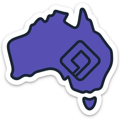 Map of Australia with the official Microsoft Power Pages icon overlay, no digital web overlay, use #403DAD as the main color, clean and modern, no text sticker