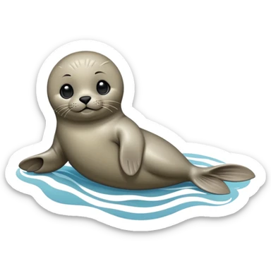 cinematic-seal-realistic-full-body-lounging-emoji,-sleek-body-stretched,-short-smooth-fur-glinting-in-the-sea-breeze,-flippers-tucked-comfortably-beneath-its-body,-large-dark-eyes-filled-with-playful-curiosity sticker