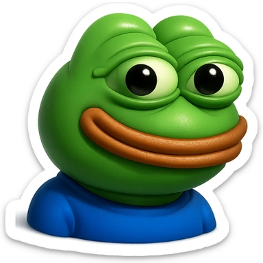 make a pepe in bright green smiling and looking straight at the camera in 3d style, good highlights and shadows, drop shadows sticker