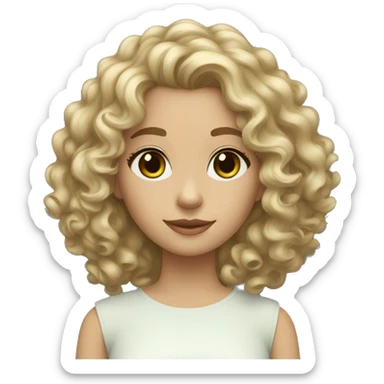 medium ash blonde curly hair girl shoulder level green eys sticker