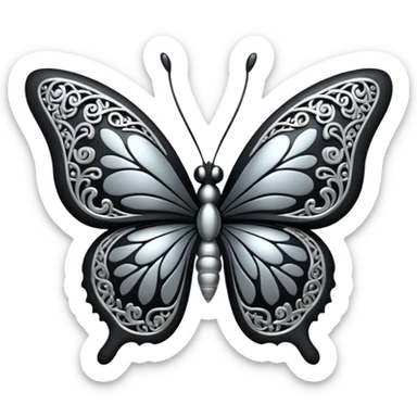 Black and silver filigree butterfly, 3D, extremely detailed design sticker