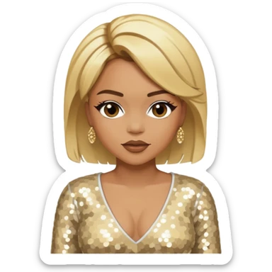 T-Boz from TLC with blonde hair, ivory sequin outfit sticker