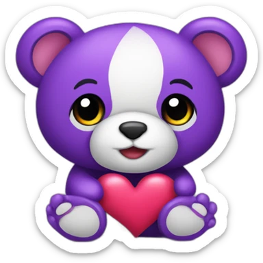 Un osito de peluche sosteniendo un corazón morado sticker