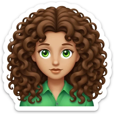 Character with extremely long massive voluminous curly brown hair and bright green eyes sticker