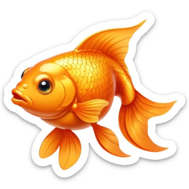 Cinematic Cute Orange Goldfish Portrait Emoji, Head tilted playfully and inquisitively, featuring a glossy, vibrant orange body with delicate, flowing fins, round, sparkling golden eyes filled with curiosity, Simplified yet irresistibly adorable features, highly detailed, glowing with a warm, friendly glow, high shine, affectionate and lively, stylized with a touch of whimsy, bright and endearing, soft glowing outline, capturing the essence of a mischievous yet loving goldfish, so playful it feels like it could swim out of the screen and into your heart! sticker