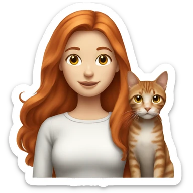 Redhead girl with long hair and tabby cat sticker
