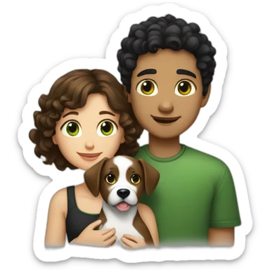 girl-with-brown-eyes-and-brown-hair-and-a-boy-with-short-black-hair-and-green-eyes-hugs-curly-black-and-white-dog sticker