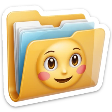A **simple emoji-style icon** of a **transparent white plastic folder**, minimal and clean, with **rounded corners**, subtle translucency, soft shading, and a **small wellness symbol** on the front combining **skincare, daily routine, and healthy food elements**.
 sticker