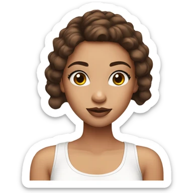 girl with brown hair and white tank top and lucious makeup and lashes sticker