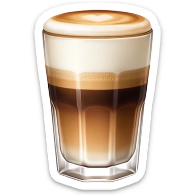 Small 4.5 ounce Gibraltar glass with cortado espresso drink, smooth gradient from light brown on top to darker at bottom, no white froth, just smooth milk and espresso integration sticker