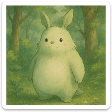 a whimsical forest spirit with soft colors and a gentle expression in Ghibli style sticker