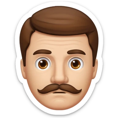 white man with parted brown hair and a thick mustache in the stock ios emoji style. he is very unhappy and his hair is a bit unkempt sticker