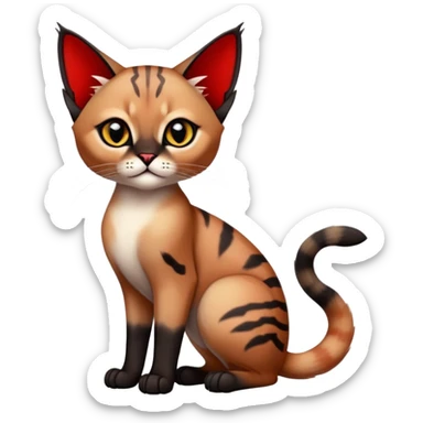 Gothic exotic Red and black and edgy and cute tropical shiny Fantasy-Siamese-Bobcat-Caracal-Scottish-Fold-feline-Fakémon-feline-hybrid (full body) sticker