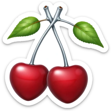 A pair of cherries emoji made of liquid silver chrome, smooth rounded shapes, glossy metallic surface, subtle sensual vibe, luxury sexy aesthetic, iOS emoji style, centered, clean white background sticker
