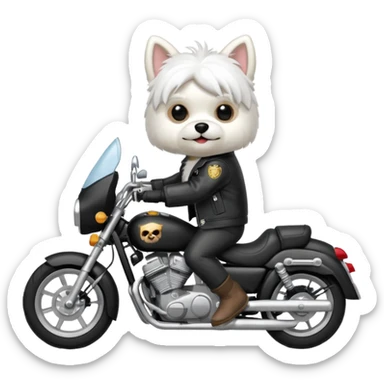 Maltese dog wearing a leather jacket and riding a motorcycle  sticker