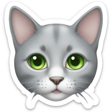 grey cat with green eyes snd milk sticker