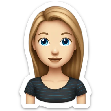 long light brown hair woman blue eyes black stripy t-shirt sticker