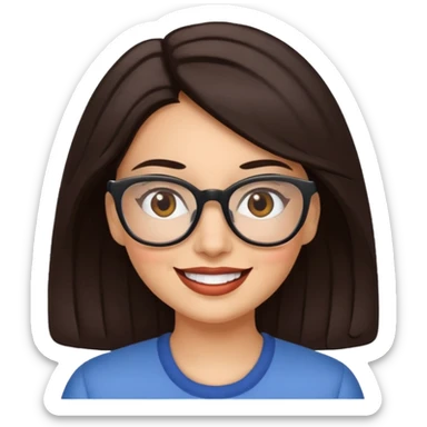 Happy white Hispanic woman with dark brown hair wearing glasses sticker