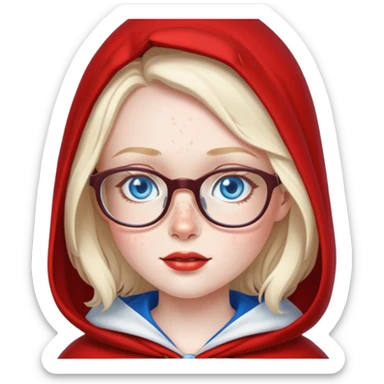 Little red Riding Hood with pale skin and a lot of freckles, blue eyes and glasses sticker