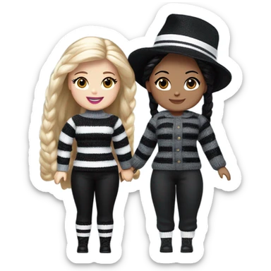Bouclé Beauty Barbie, Wednesday Addams from academy, in dark-gray and black striped sweater and cute hat  sticker
