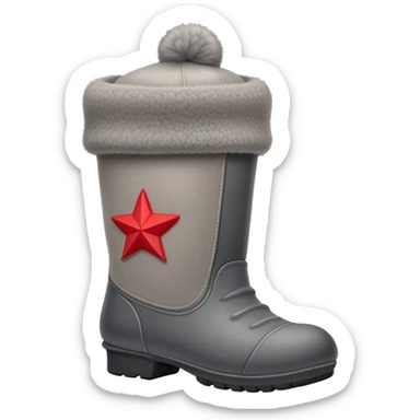 A cute traditional Russian felt boot (valenok) wearing a traditional Russian ushanka hat sticker
