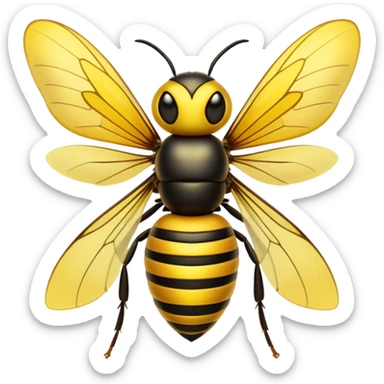 Cinematic Noble Hornet Portrait Emoji, Poised and intimidating, with a sleek, segmented body in bold yellow and black hues, sharp, focused eyes, and delicate, translucent wings, Simplified yet sharp and sophisticated features, highly detailed, glowing with a soft, insectile radiance, high shine, intelligent and formidable, stylized with an air of natural authority, focused and alert, soft glowing outline, capturing the essence of a watchful and confident hornet that appears ready to buzz out of the screen with effortless power! sticker