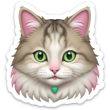 Siberian forest cat grey and white with white around eyes and light green eyes smiling pink nose sticker