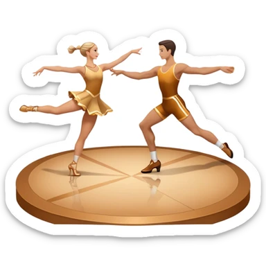 Icon for Sports Dance: a couple in competitive attire performing a synchronized dance with acrobatic moves, dance shoes, a rhythmic floor, and a competition backdrop. The icon should capture athleticism, technique, and acrobatic precision. Transparent background. sticker