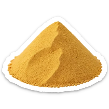 small mound or light scatter of fine golden-beige powder with slightly crystalline texture and dry matte finish, tiny uniform grains, neutral dissolvable ingredient, no spoon or packaging, soft lighting, subtle shadows, emoji scale sticker