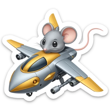 A mouse combined with a military drone, with mechanical wings and a determined expression, flying through the city sticker