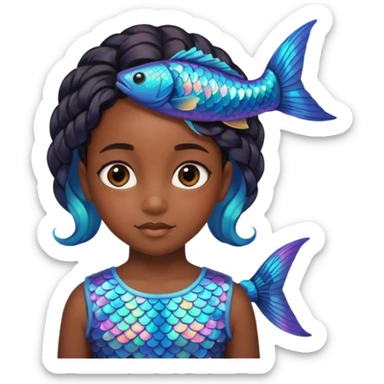 black girl kid with fish tail sticker