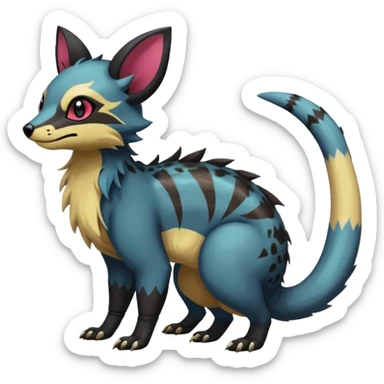 Rare exotic cute epic aesthetic gothic colorful Salandit-Eevee-Civet-species-Fakemon-hybrid-creature, with markings, full body sticker